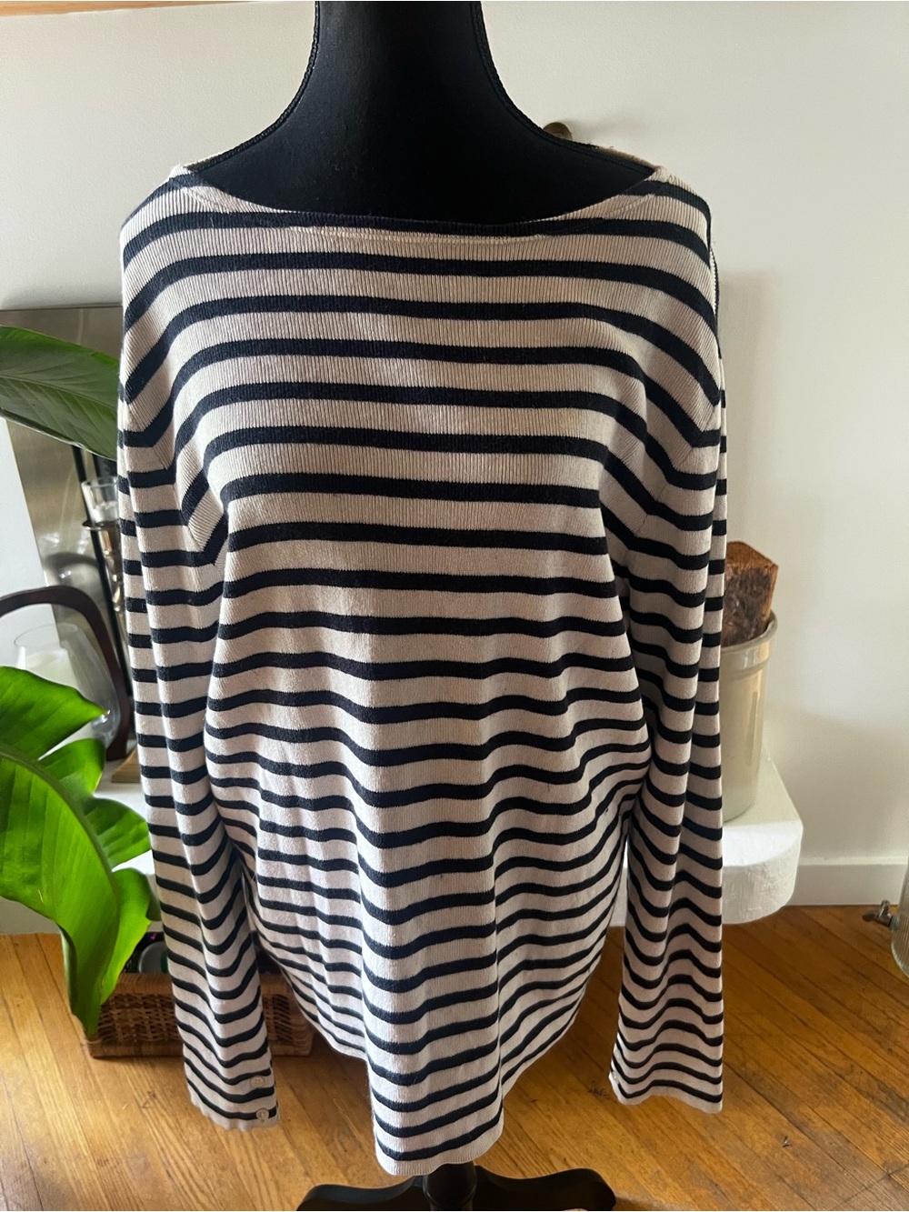 Club Monaco Black & Cream Striped Knit Top